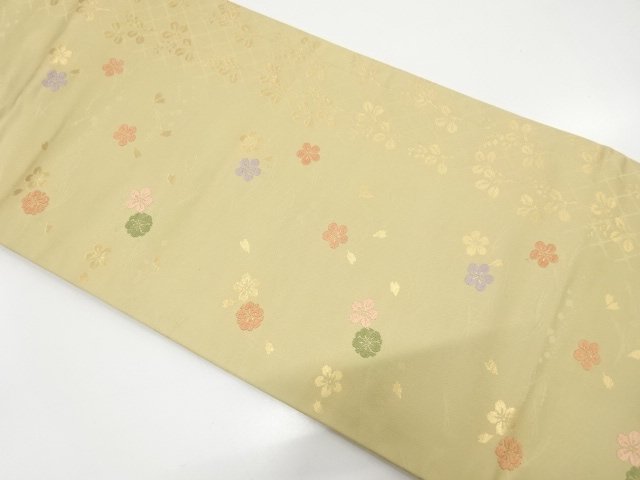 JAPANESE KIMONO / NAGOYA OBI / SILK / WOVEN UME & SAKURA & HAGI